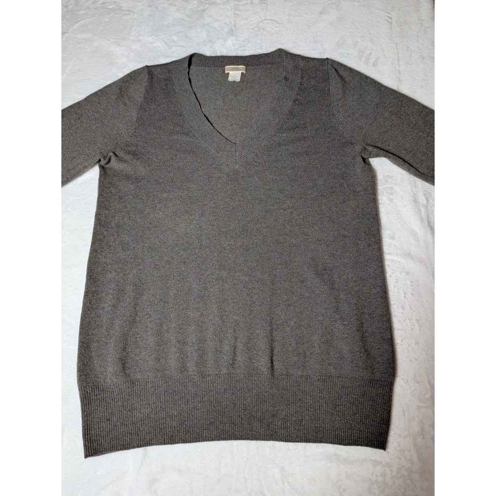 J.Crew 100% Cashmere V-Neck Sweater Women's M Gray Minimalist Preppy